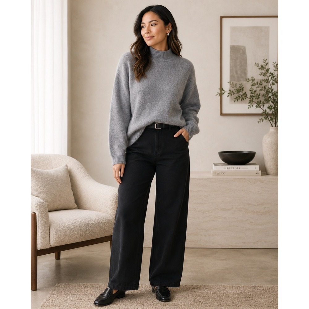 Aritzia Wilfred Free Gray Fuzzy Mock Neck Sweater M NWT Oversized Pullover